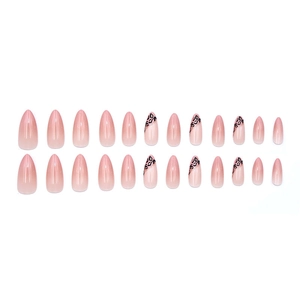 Pink ombre press-on nails with black leopard print design in medium almond shape