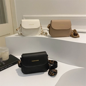 Women Crossbody Bag PU Leather Croco Embossed Wide Jacquard Strap Small Square Shoulder Handbag Urban Casual Trendy