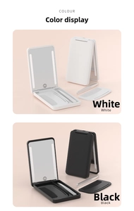 Dual portable LED makeup mirrors in black and white with storage and built-in lights