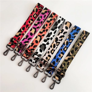 Adjustable leopard print bag straps with durable gunmetal hooks in seven vibrant colors