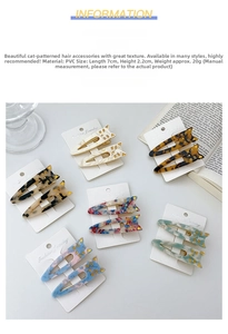 Cat-shaped acetate hair clips in various marble patterns, size 7x2.2cm shown on display card