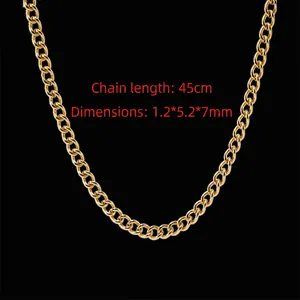 Detail of 45cm gold curb chain necklace with 1.2x5.2x7mm link size specifications
