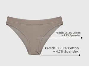 Detail view of cotton low-waist panties showing soft ribbed texture and neutral earth tone