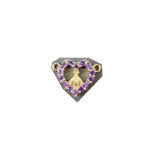 Golden Virgin Mary heart pendant with purple zircon border for DIY jewelry making