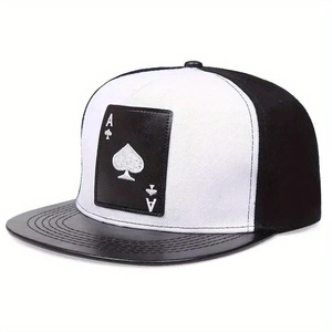 Casquette snapback avec broderie As de Pique et visière en cuir noir sur devant blanc