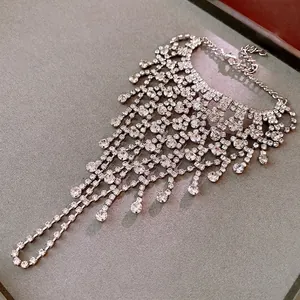 Luxury Rhinestone Tassel Hand Chain Bracelet Copper Slave Bracelet For Women Wedding Party Elegant Jewelry