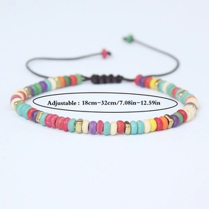 Adjustable 4mm wheel-shaped natural stone beads bracelet with gold accents