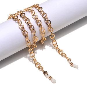 Modische Goldene Metall Brillen Kette Mit Texturierten Runden Gliedern Rutschfeste Silikon Schlaufen Brillenband Damen