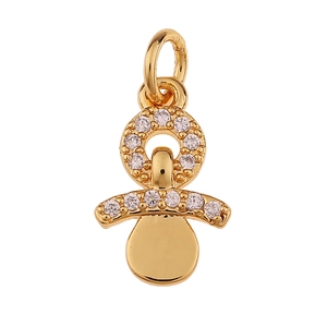 Colgante de chupete dorado con circonitas micro-pavé para creación de joyas DIY