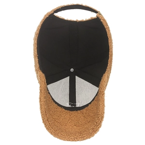 Caramel brown lamb wool baseball cap with adjustable strap and warm fleece texture