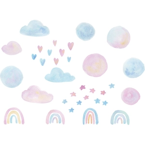 Watercolor rainbow cloud and star wall stickers set for nursery and kids room decor