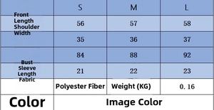 Detailed size chart for short sleeve knit top showing S, M, L measurements in centimeters