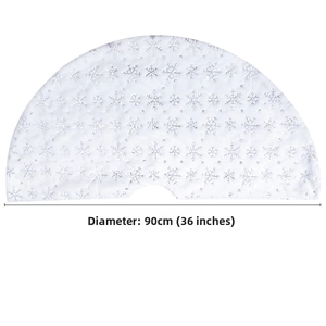 Détail du tapis de sapin de Noël blanc 90cm avec broderie flocon de neige en paillettes