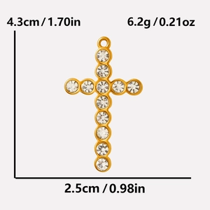 Detail of gold cross pendant with dimensions 4.3cm x 2.5cm and weight 6.2g