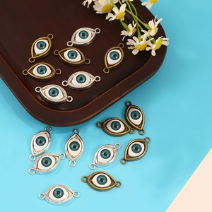 Blue evil eye connectors in silver and bronze finish for DIY bracelet and necklace jewelry