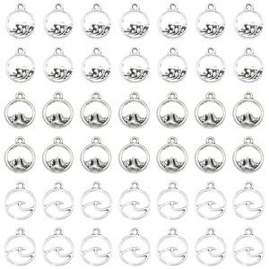 Vintage Hollow Round Charms Antique Silver Zinc Alloy Mountain Wave Pattern Pendants For DIY Jewelry Making Nature Theme