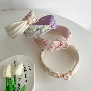 Collection of knotted mesh floral embroidery hairbands with soft fabric headbands