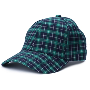 Classic green and navy plaid cotton baseball cap for men and women British style sun hat