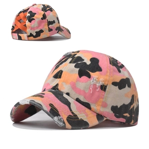 Casquette de baseball camouflage rose délavée avec fermeture élastique pour queue de cheval