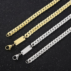 Stainless Steel Cuban Link Chain Necklace For Men Rectangular ID Tag Pendant Hip Hop Punk Fashion Jewelry