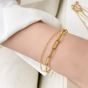 Minimalist double-layered gold snake chain bracelet with heart zircon for women