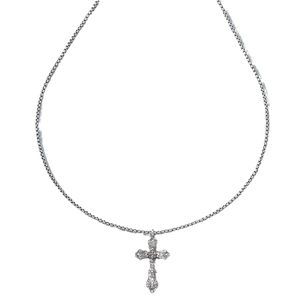 Vintage silver cross necklace with textured pendant and box chain for men's fashion