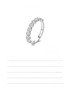 Detail of S925 sterling silver ring with 9 round moissanite stones and product specs