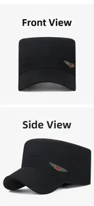 Vue détaillée d'une casquette militaire noire avec broderie étoile rouge en coton