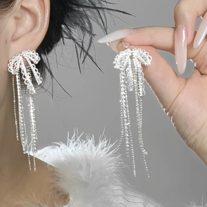 Schleife Quaste Hängeohrringe Mit Zirkon Elegant Lang Kupfer Schmuck Mit 925 Sterling Silber Ohrstecker