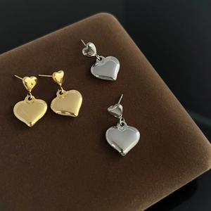 Heart Drop Earrings Stainless Steel Double Love Heart Dangle Minimalist Geometric Niche Design Jewelry For Women
