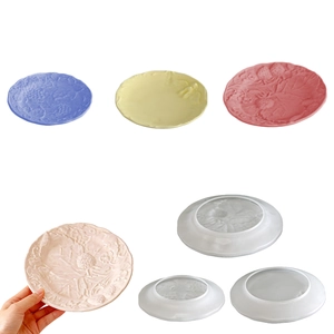 Silicone Round Tray Mold Embossed Fruit Strawberry Grape Angel Pattern DIY Resin Casting Plaster Storage Plate Crafting