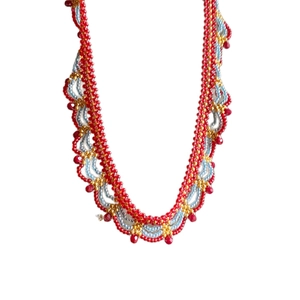 Collier de perles en acier inoxydable de style ethnique avec pendentif en cristal rouge