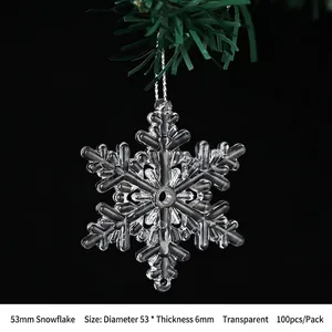 Transparent 53mm acrylic snowflake ornaments for Christmas tree decoration, 100 pieces set