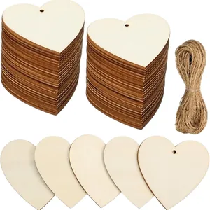 DIY unfinished heart shaped wooden tags with twine for Christmas and Valentine crafts