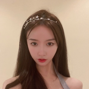 Detailed view of fashion headband with sparkling stars and crystals on a model