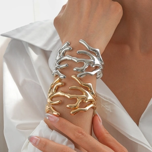 Irregular Molten Geometric Alloy Bangle Bracelet High Polish Metal Coral Style Opening Jewelry For Women