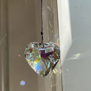 45mm heart crystal prism suncatcher with faceted glass for rainbow light refraction