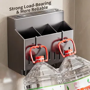 Wall-mounted stainless steel kitchen organizer showing heavy load capacity with knife slots