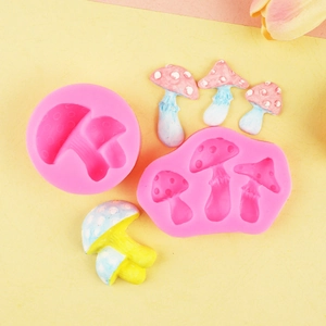 Detailed view of pink silicone mushroom molds for cake decorating and DIY chocolate making