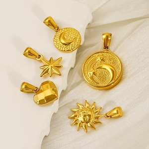 Star Moon Sun Heart Pendant Stainless Steel 18K Gold Plated Fashion Celestial Jewelry For Women