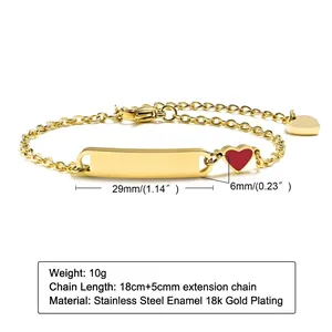 18k gold plated stainless steel heart bracelet with customizable engravable bar