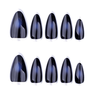 Faux ongles amande noirs avec pointes argentées style français lot de 10 pièces