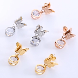 Elegant frosted butterfly earrings with zircon charms in gold, silver, and rose gold finishes