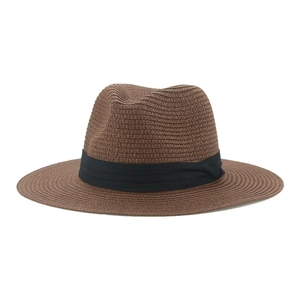 Panama straw hat in dark brown with black grosgrain ribbon for beach sun protection