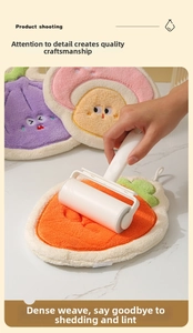 Detail showing lint-free vegetable-shaped coral fleece towels with thick sponge layer