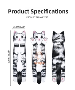 Detail showing front and back view of tabby cat microfiber hanging hand towel