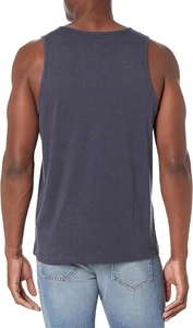 Rear view of dark grey cotton fitness tank top showing athletic fit and clean cut