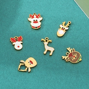 Set of six Christmas reindeer enamel charms in gold stainless steel for DIY jewelry making