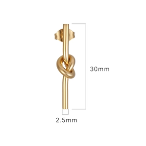 Boucles d'oreilles nœud en acier titane doré pour femme avec barre verticale de 30mm