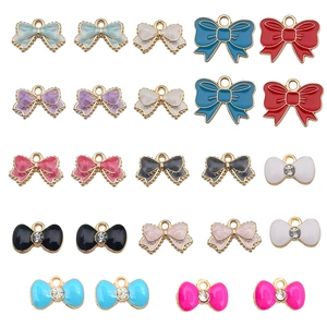 Enamel alloy bow pendants with rhinestones in various colors for DIY jewelry making